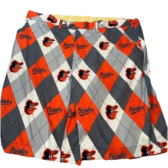 Loudmouth Baltimore Orioles Shorts 42 Gray Orange Baseball Golf - Picture 1 of 2